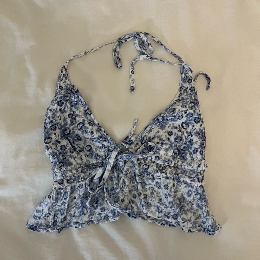 Garage Blue Floral Open Back Crop Top